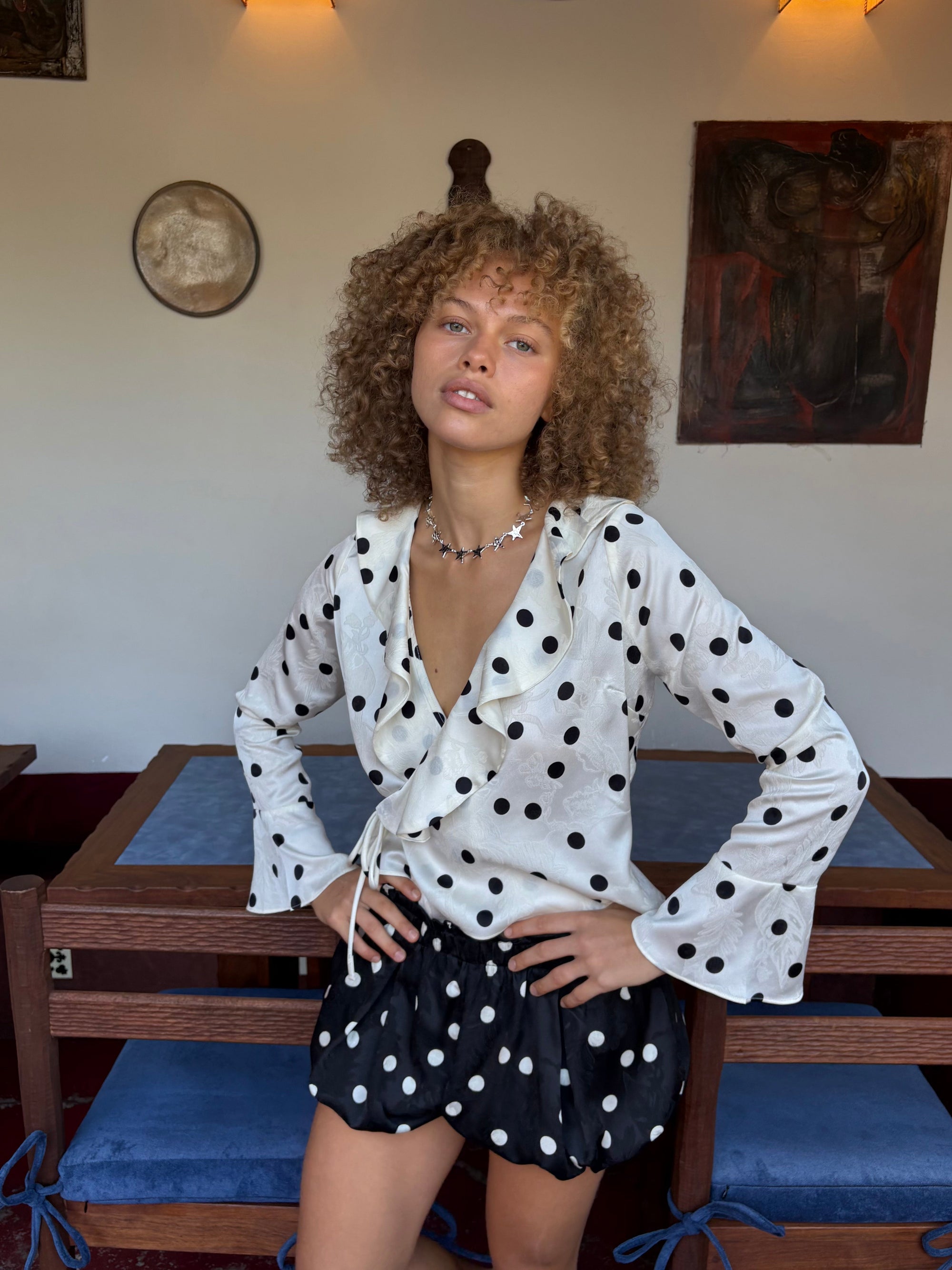 Lisa Says Gah - Ricki Wrap Top - White Dot -