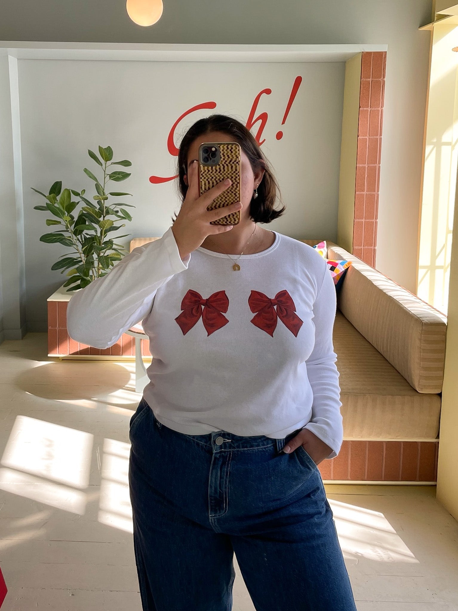 Lisa Says Gah - Dana Long Sleeve Tee - White/Bows -
