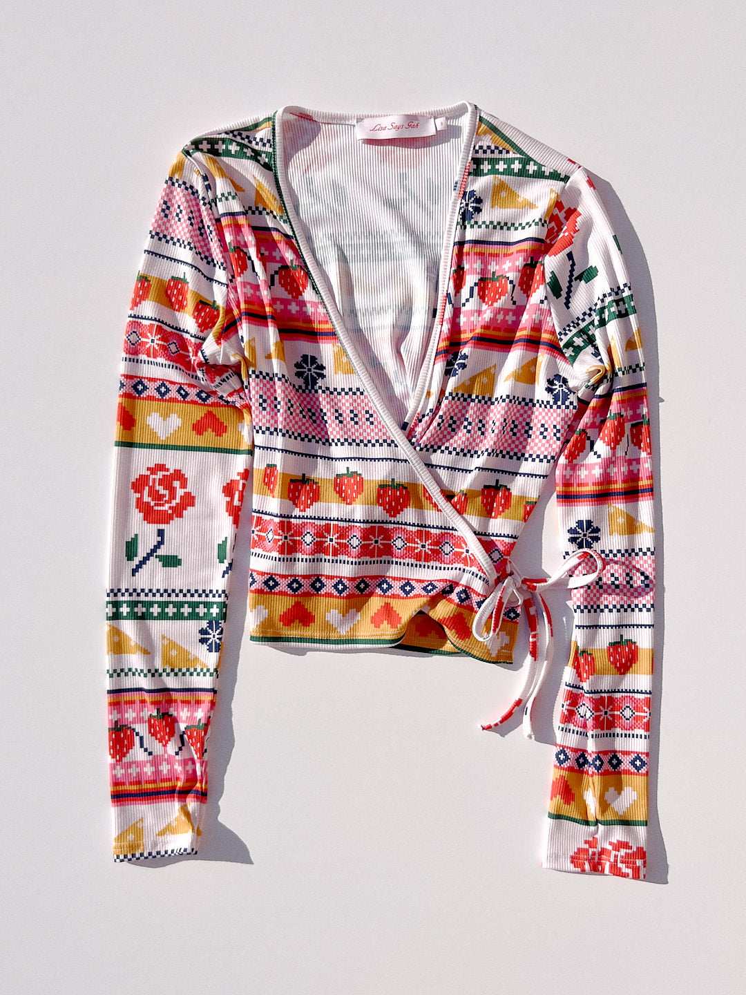 Lisa Says Gah - Lucille Wrap Top Long Sleeve - Snow Fair Isle -