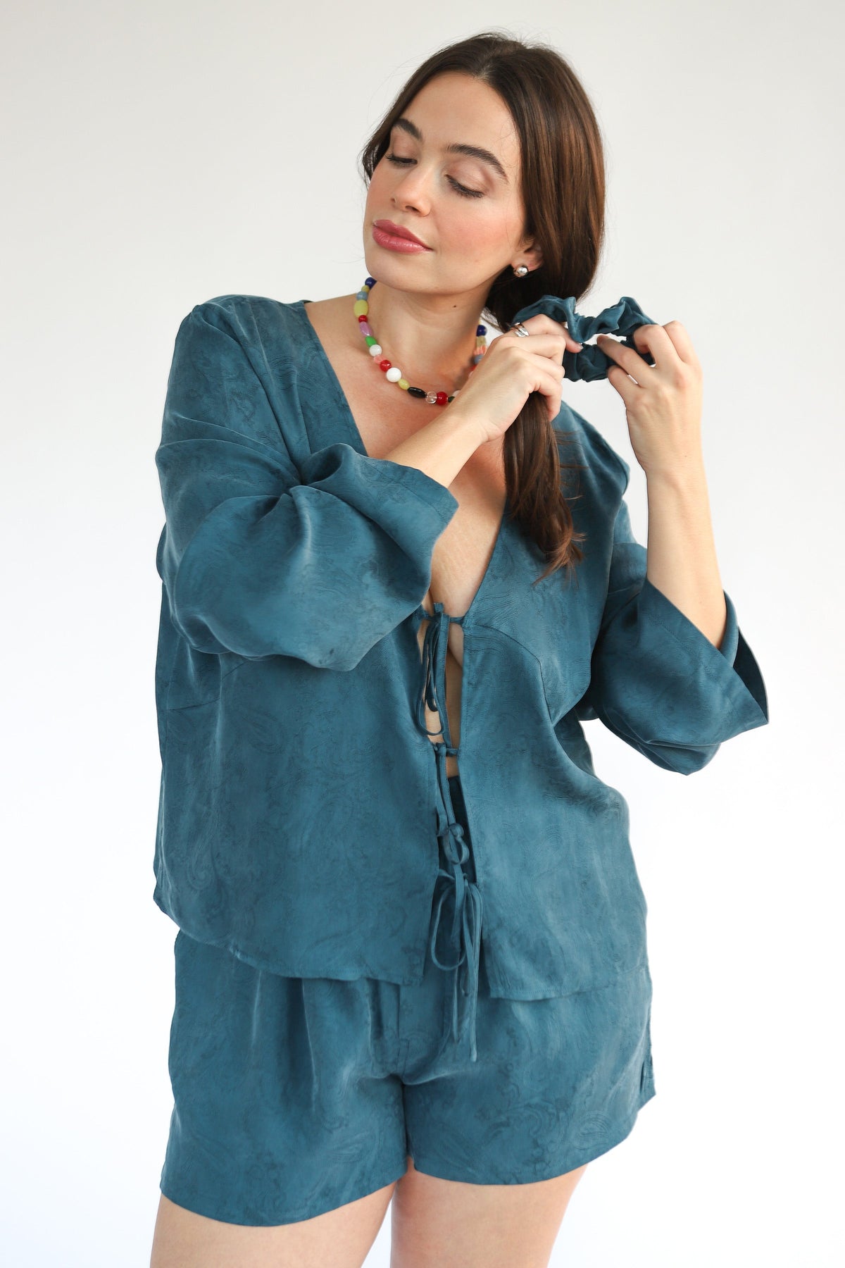 The Tie Front Top - Teal