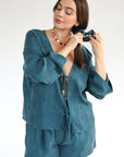 The Tie Front Top - Teal