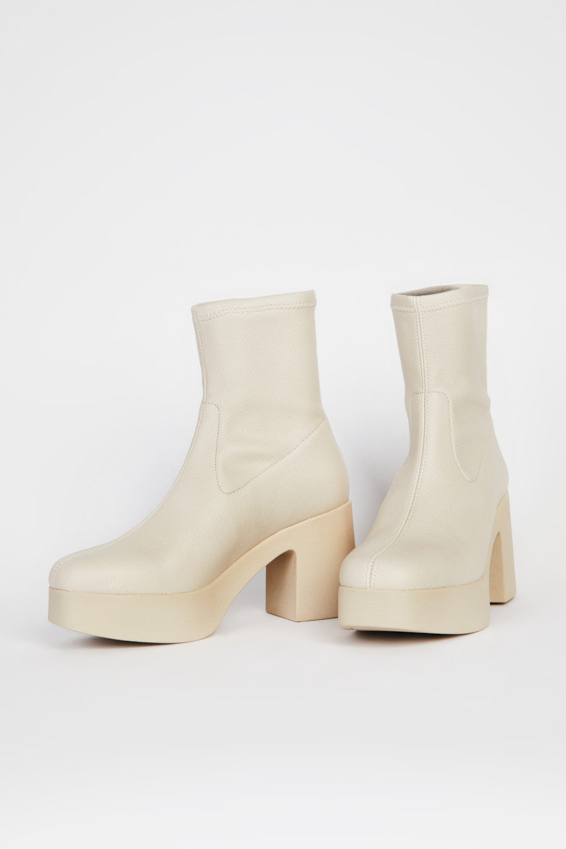 Intentionally Blank - Marlowe Vegan Platform Boot Cream Sole - CREAM VEGAN BELUGA LEATHER