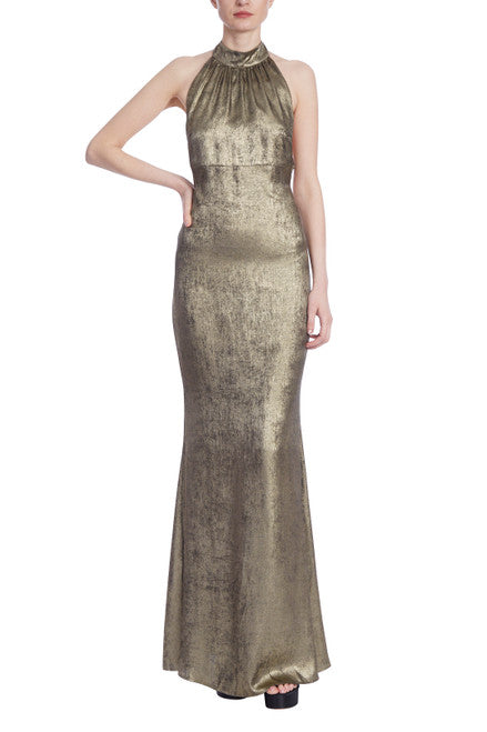 Metallic Halter Column Gown