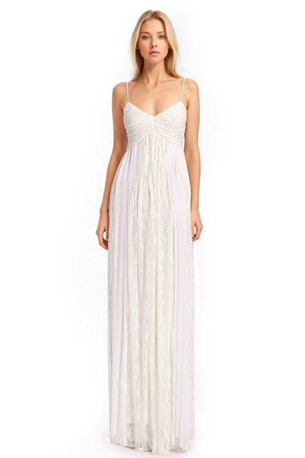 Pleated Mesh Lace and Georgette Sleeveless Gown