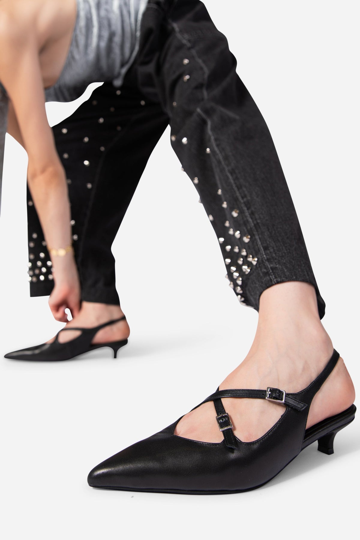 Intentionally Blank - Jax Slingback Kitten Heel - BLACK LEATHER