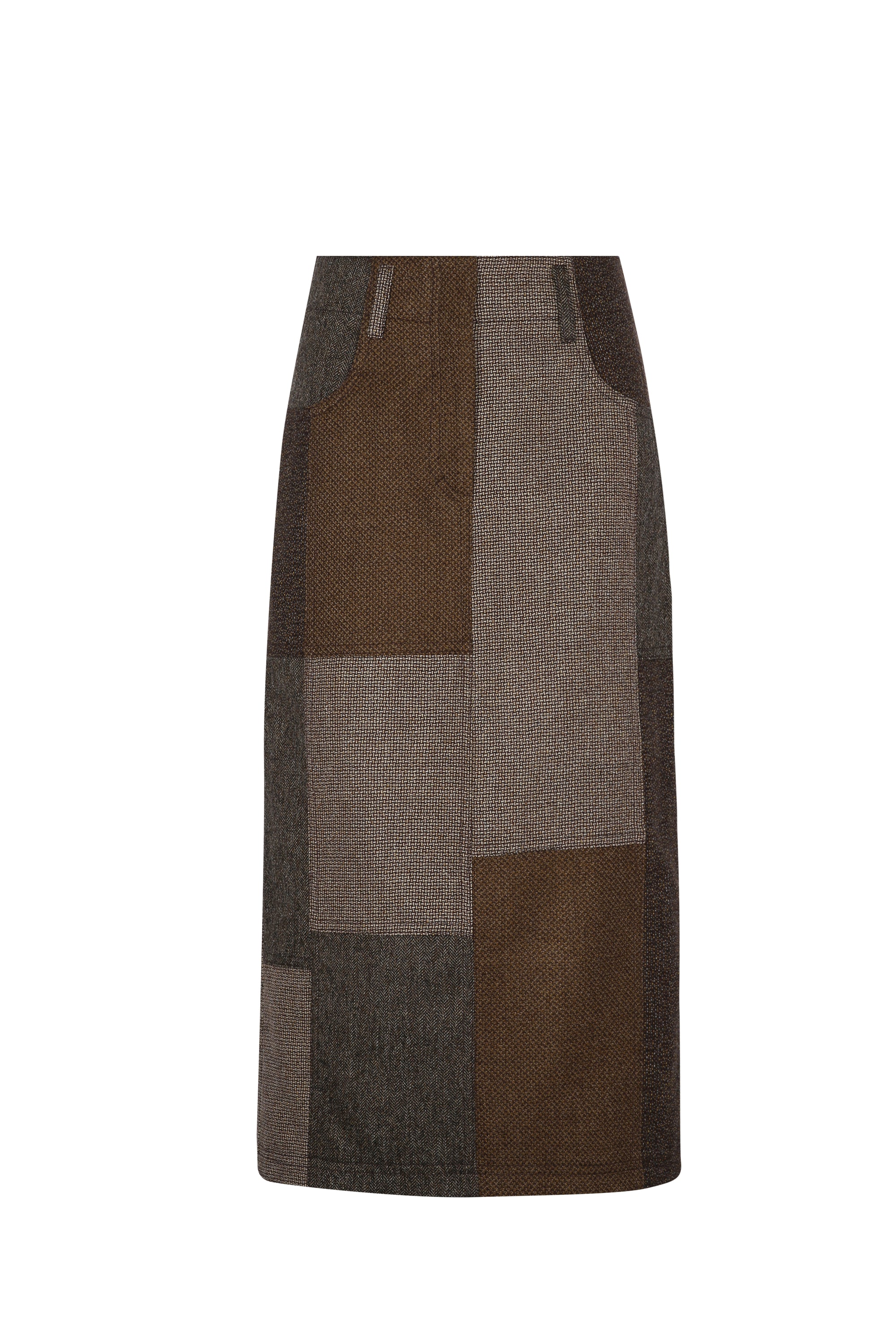 Loti - Juana Column Midi Skirt - Brown Patchwork -