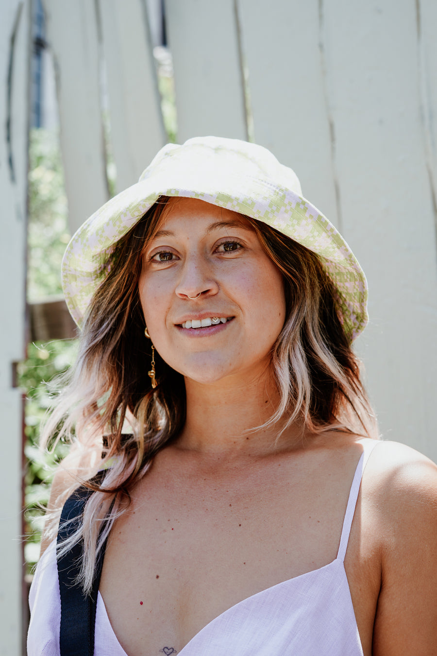 Bucket Hat - Pink Pistachio Pixel Gingham - offe market