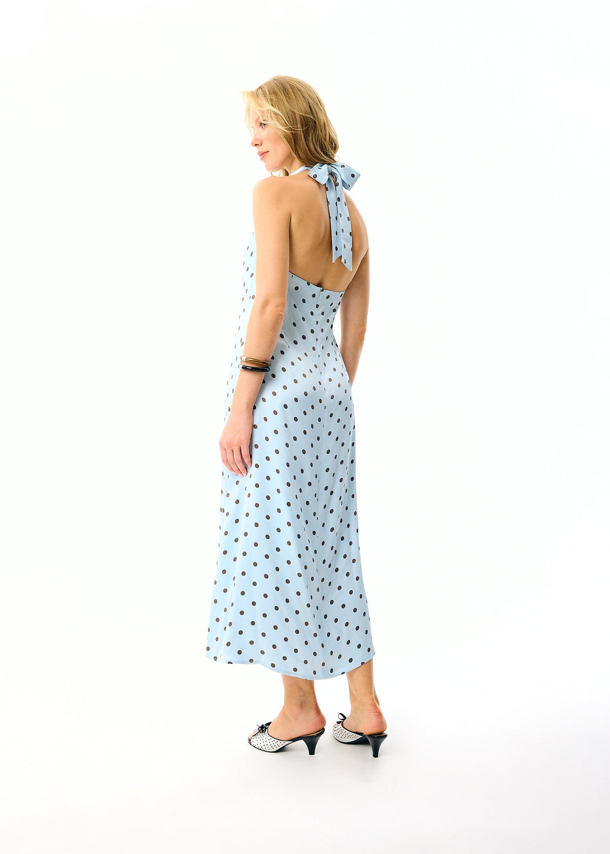 Sleeper - Jardin Halterneck Maxi Dress - Blue Polka Dot -