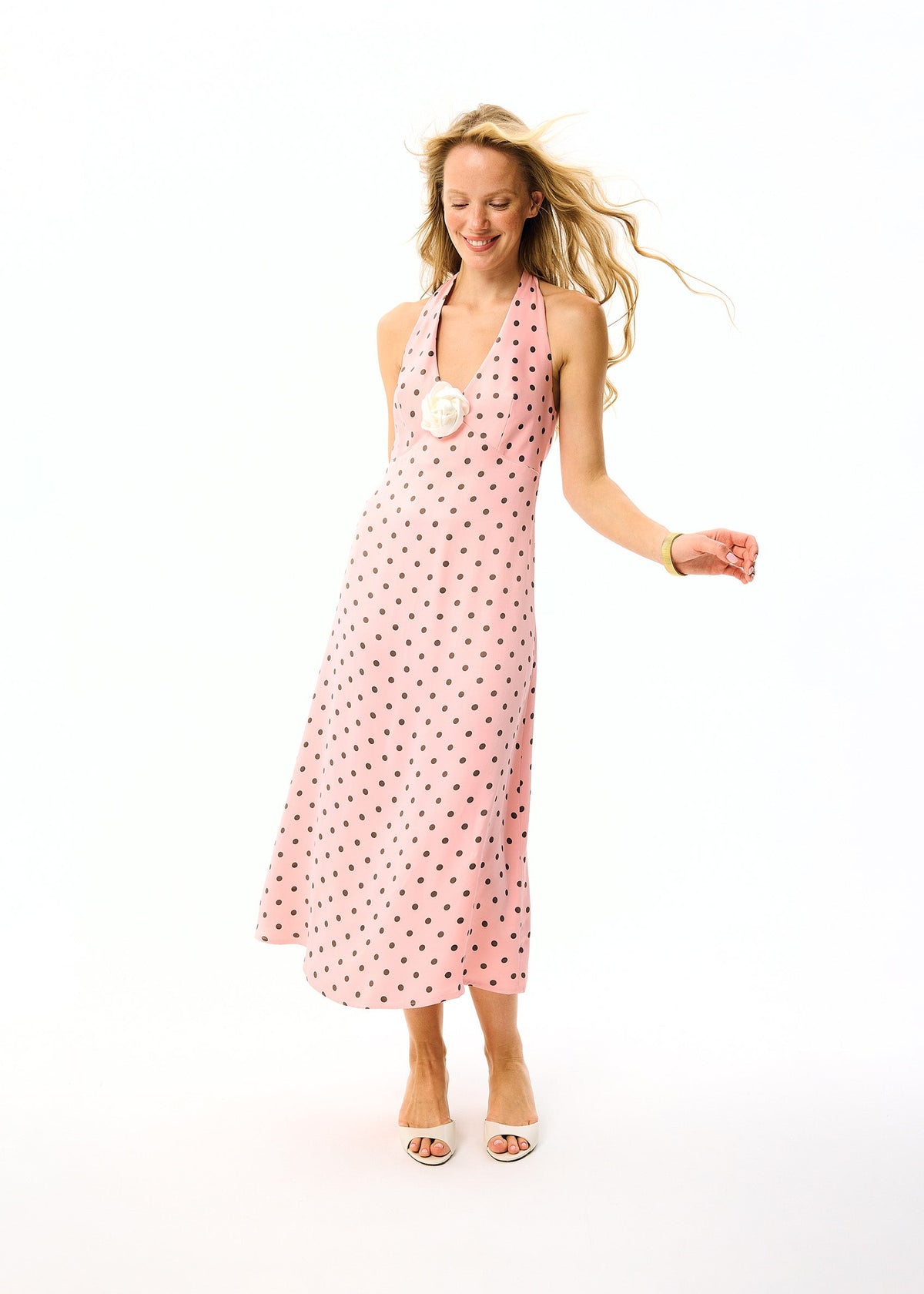 Sleeper - Jardin Halterneck Maxi Dress - Blush Polka Dot -