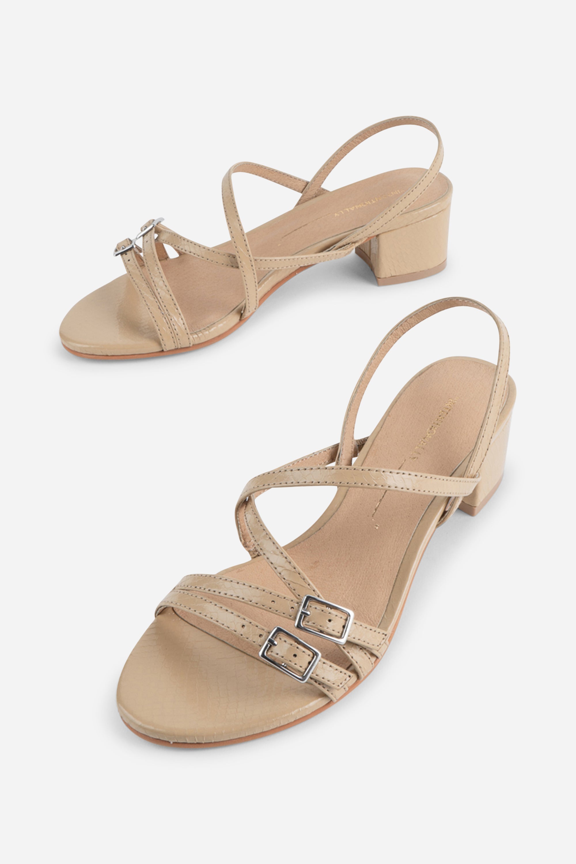 Intentionally Blank - Kariton Block Heel Sandal - OATMILK EMBOSSED LEATHER