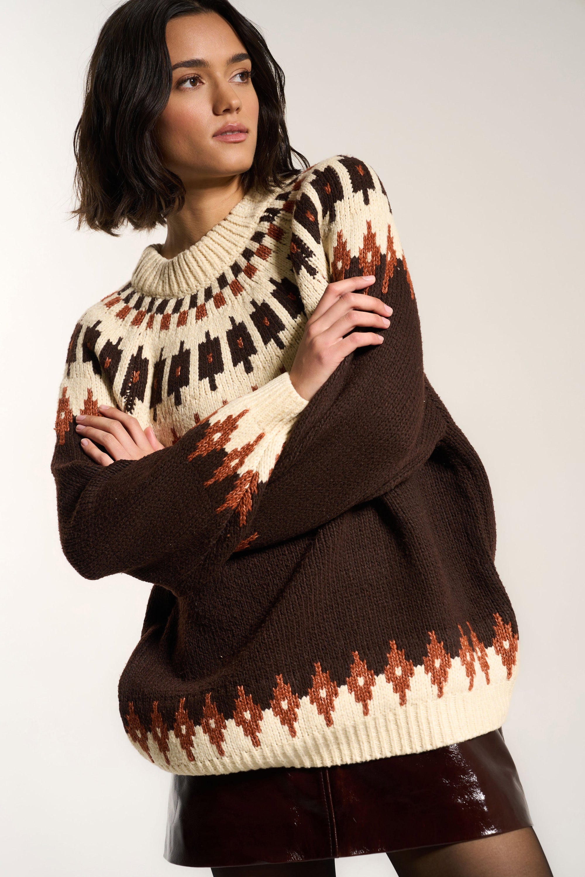 Callahan Knitwear - Kathleen Fair Isle Pullover - Chocolate -