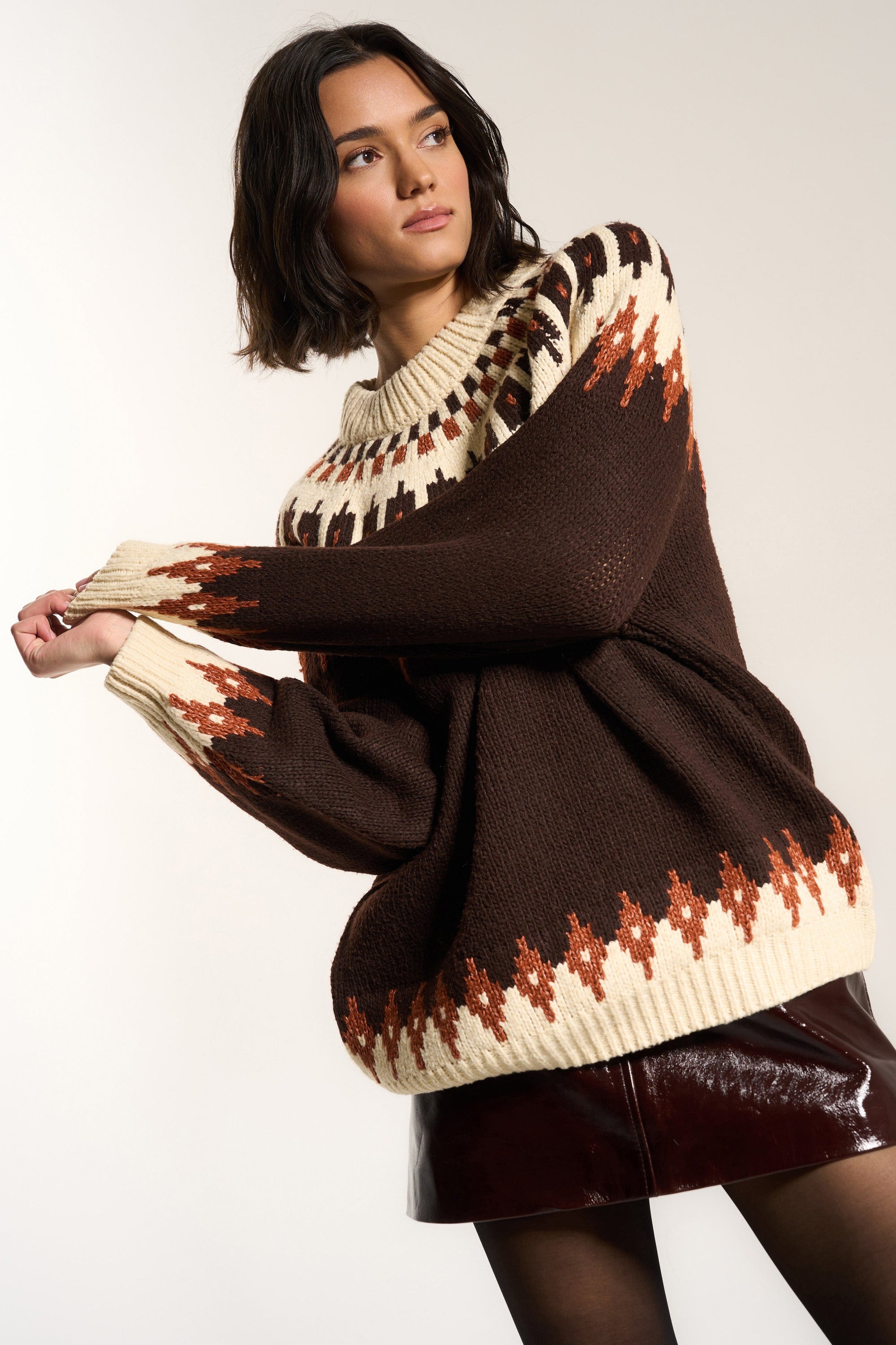 Callahan Knitwear - Kathleen Fair Isle Pullover - Chocolate -