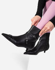Intentionally Blank - Link Kitten Heel Buckled Ankle Boot - BLACK LEATHER