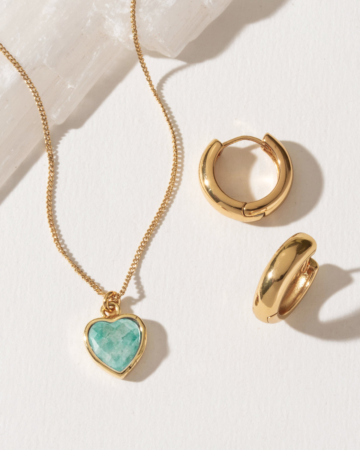 Luna Norte - Heart's Accelerated Necklace Huggie Set - Amazonite