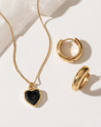 Luna Norte - Heart's Accelerated Necklace Huggie Set - Black Onyx