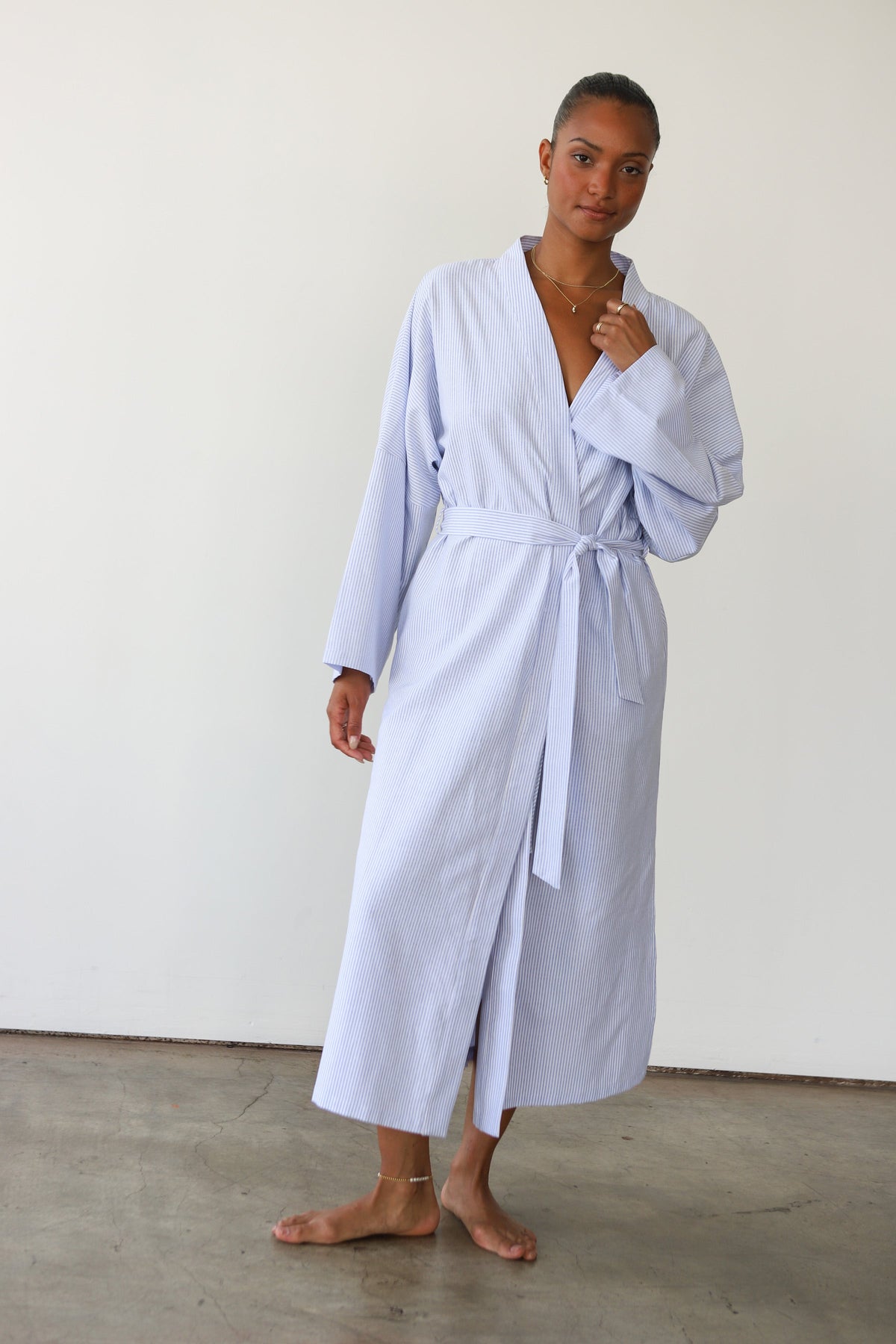 Be Idle - The Pinstripe Long Robe - Sky -