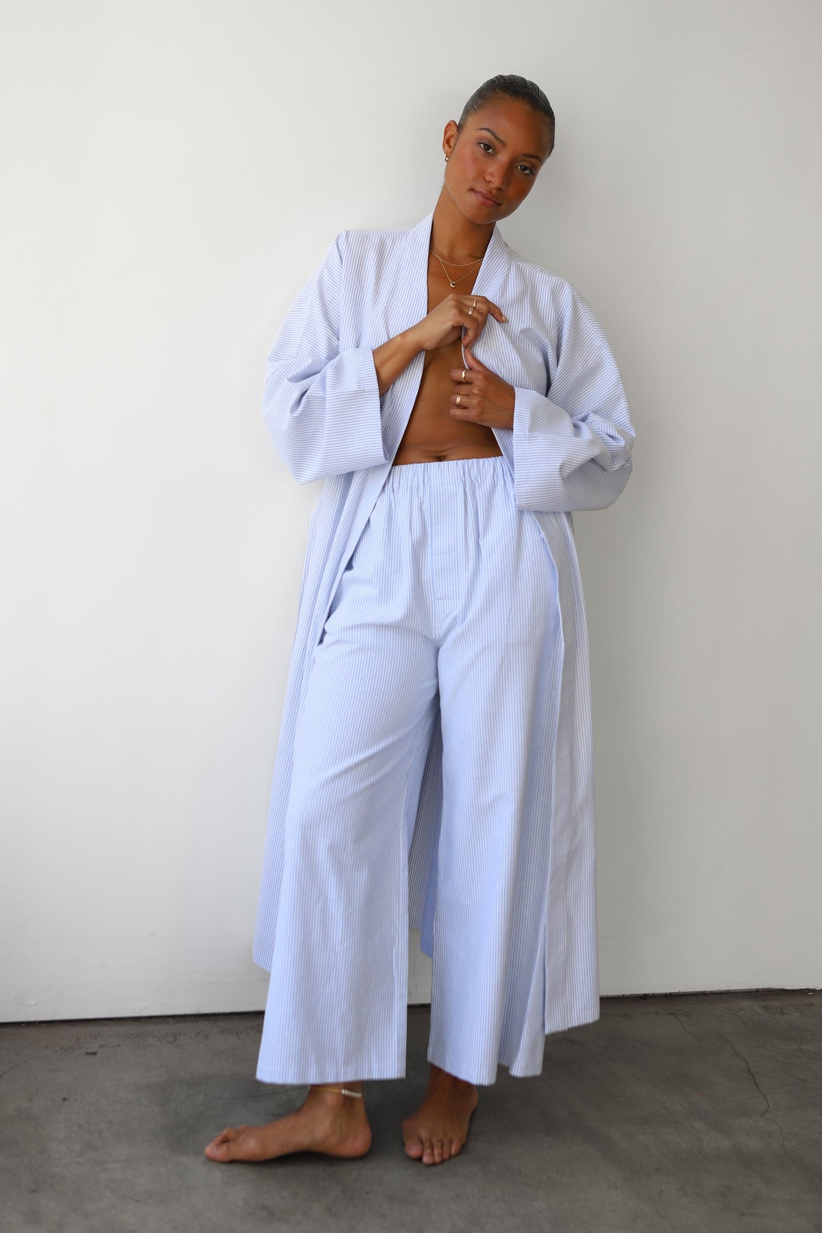 Be Idle - The Pinstripe Long Robe - Sky -