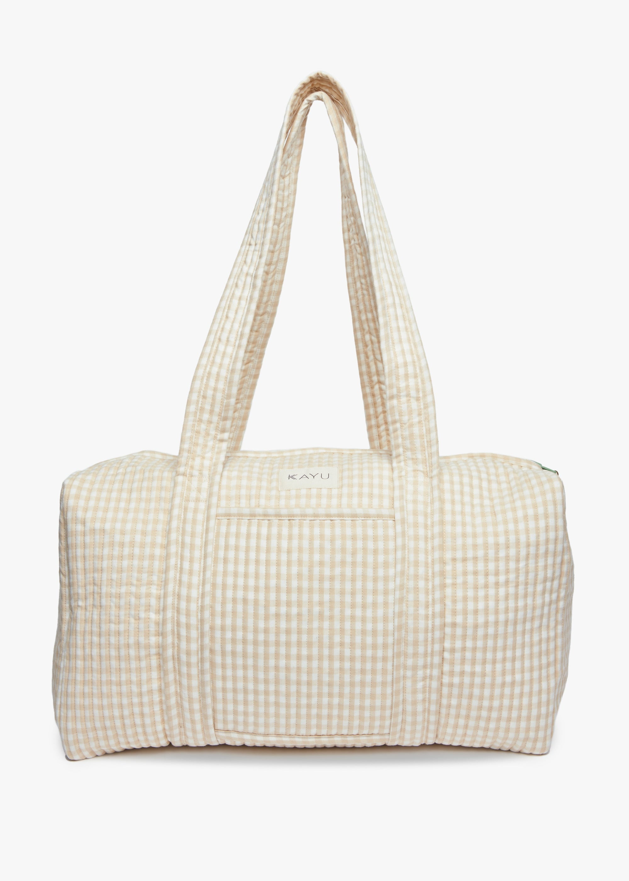 Kayu - Daphne Travel Weekender Zip Tote Bag - Beige Gingham