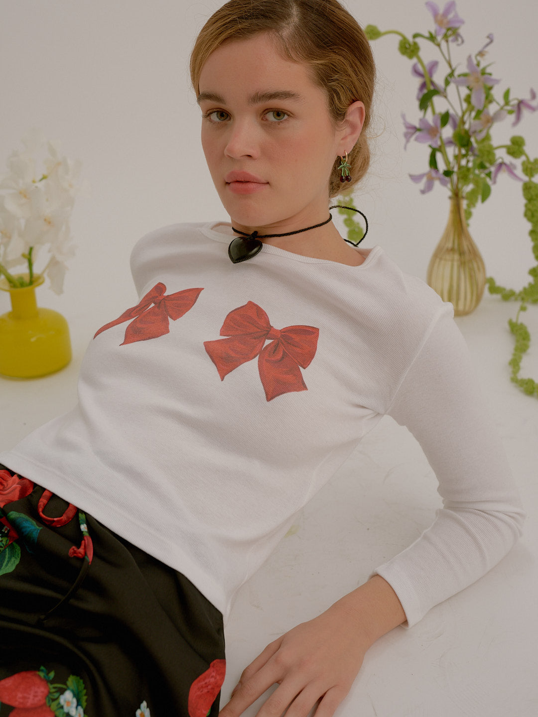 Lisa Says Gah - Dana Long Sleeve Tee - White/Bows -