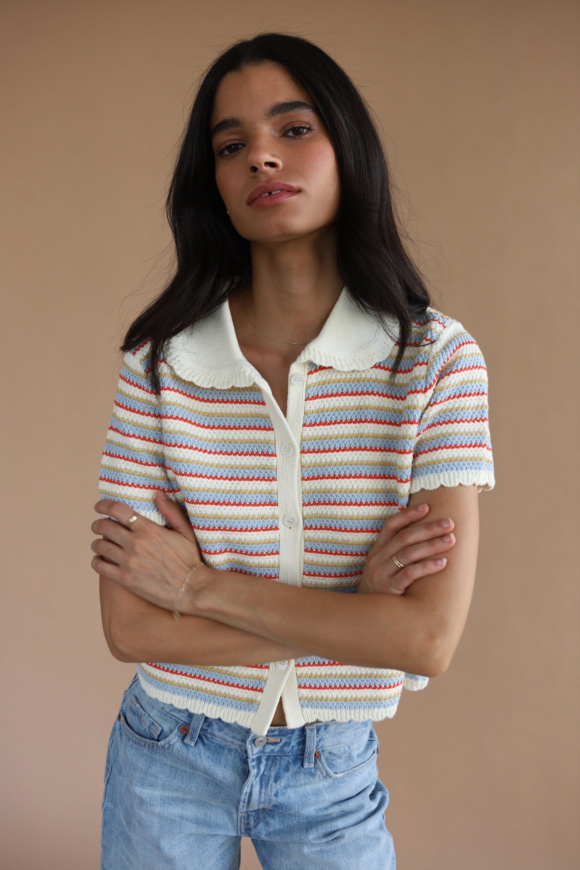 Callahan Knitwear - Mai Crochet Polo - Creme -