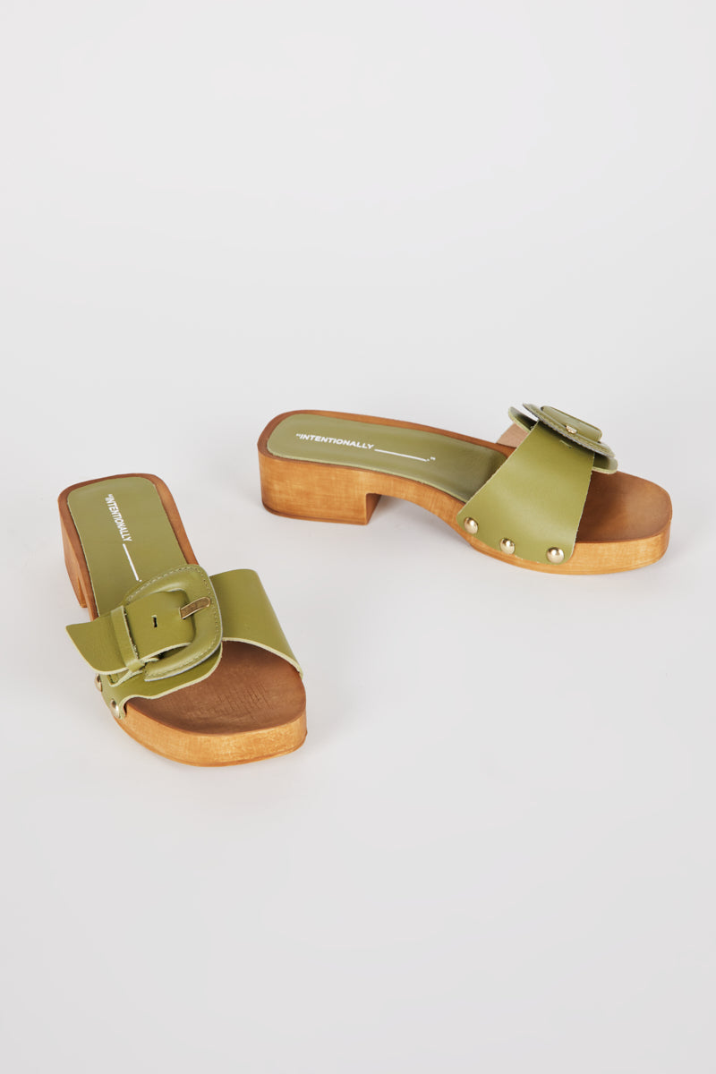 Intentionally Blank - Mar Leather Clog - OLIVE LEATHER