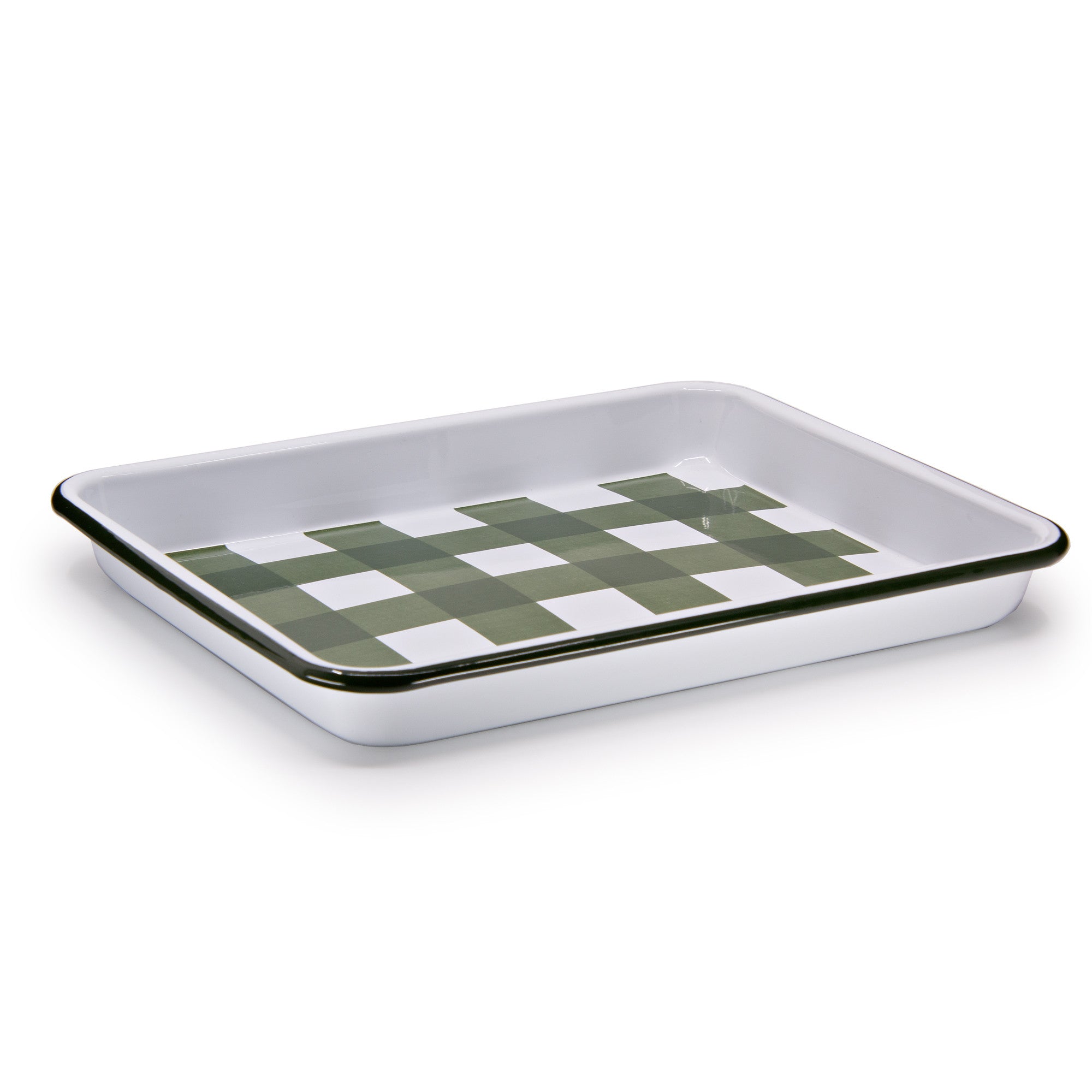Crow Canyon Home - Max Humphrey x CCH Gingham Small Rectangle Tray, Forest Green -