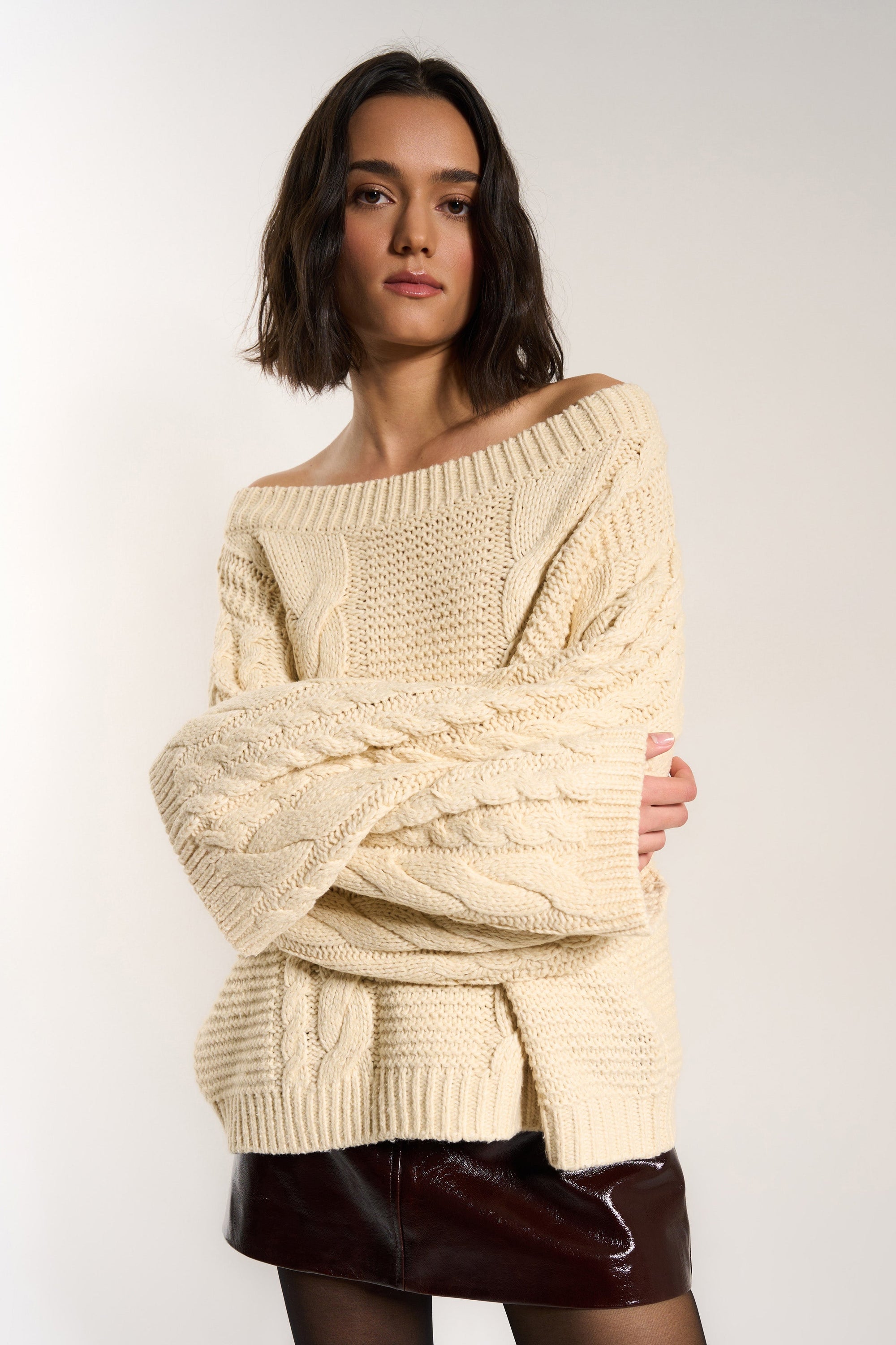 Callahan Knitwear - Melanie Cableknit Pullover - Swan -