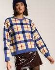 Callahan Knitwear - Melody Plaid Crewneck - Navy -