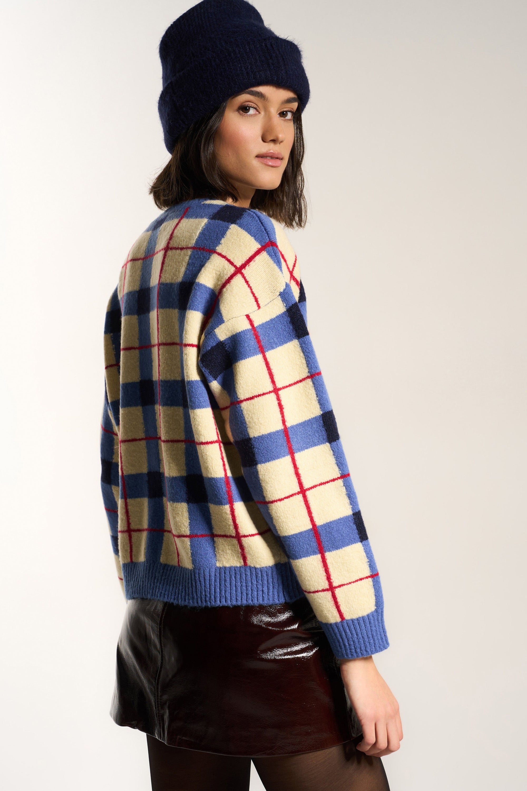 Callahan Knitwear - Melody Plaid Crewneck - Navy -