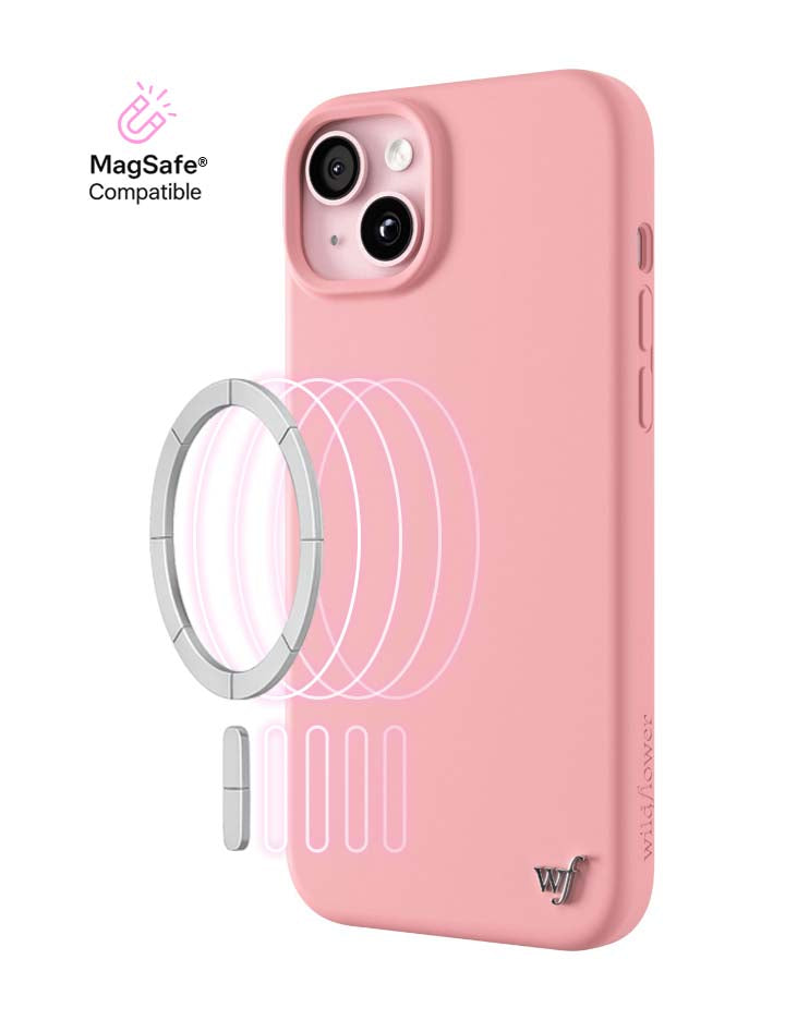 Wildflower iPhone case 15 Plus Pink MagSafe Sleek Pink