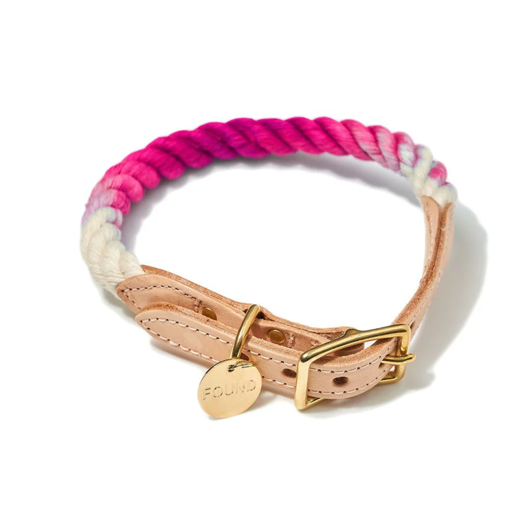 Found My Animal - Cotton Rope Cat & Dog Collar - Magenta Ombre -