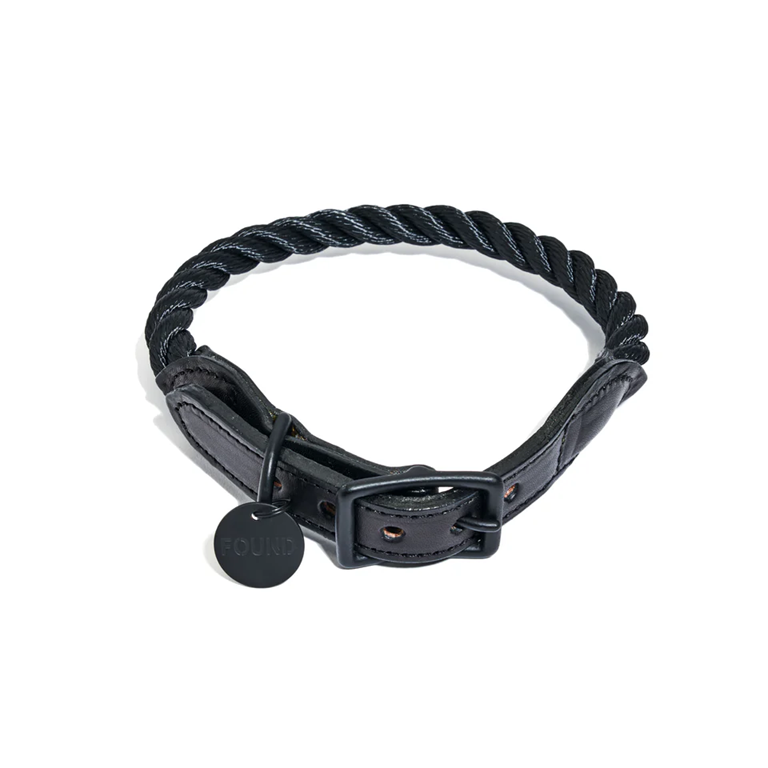 Found My Animal - Rope & Leather Cat & Dog Collar - Matte Black -