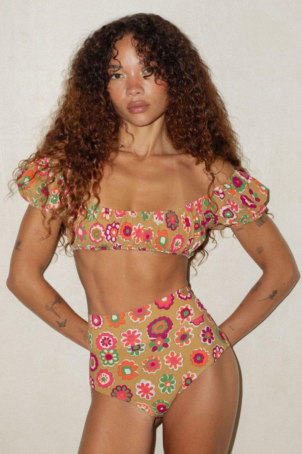 Montce - Mazzy Floral Added Coverage High Rise Bikini Bottom -