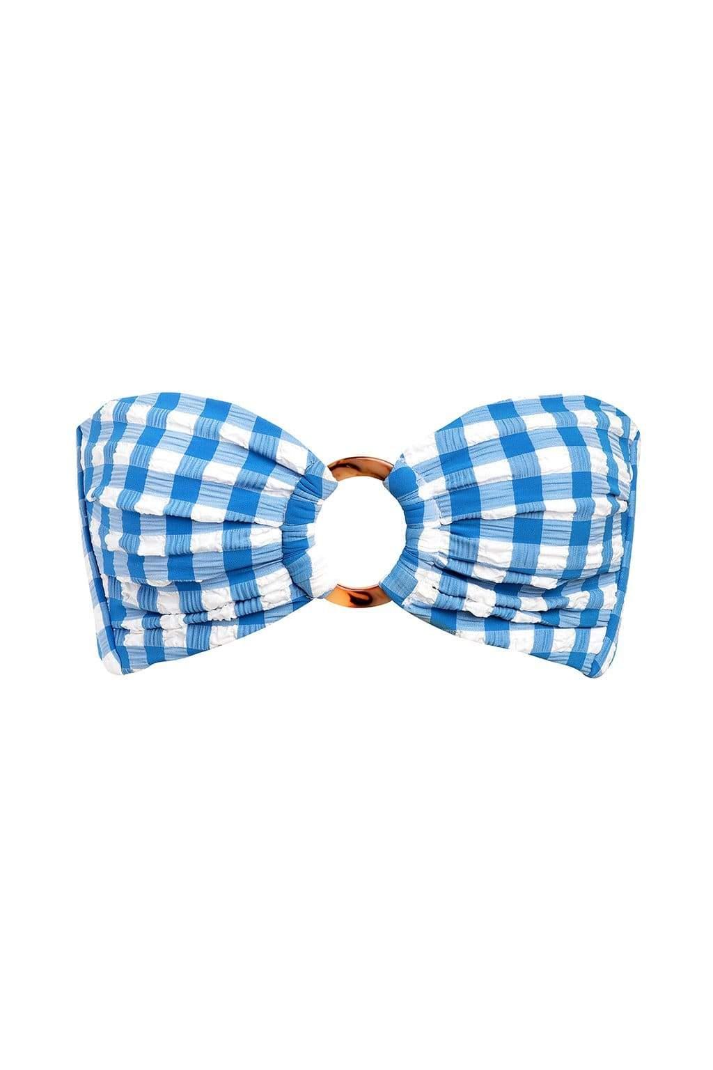 Montce - Blue Gingham Tori Ties Bandeau Bikini Top -