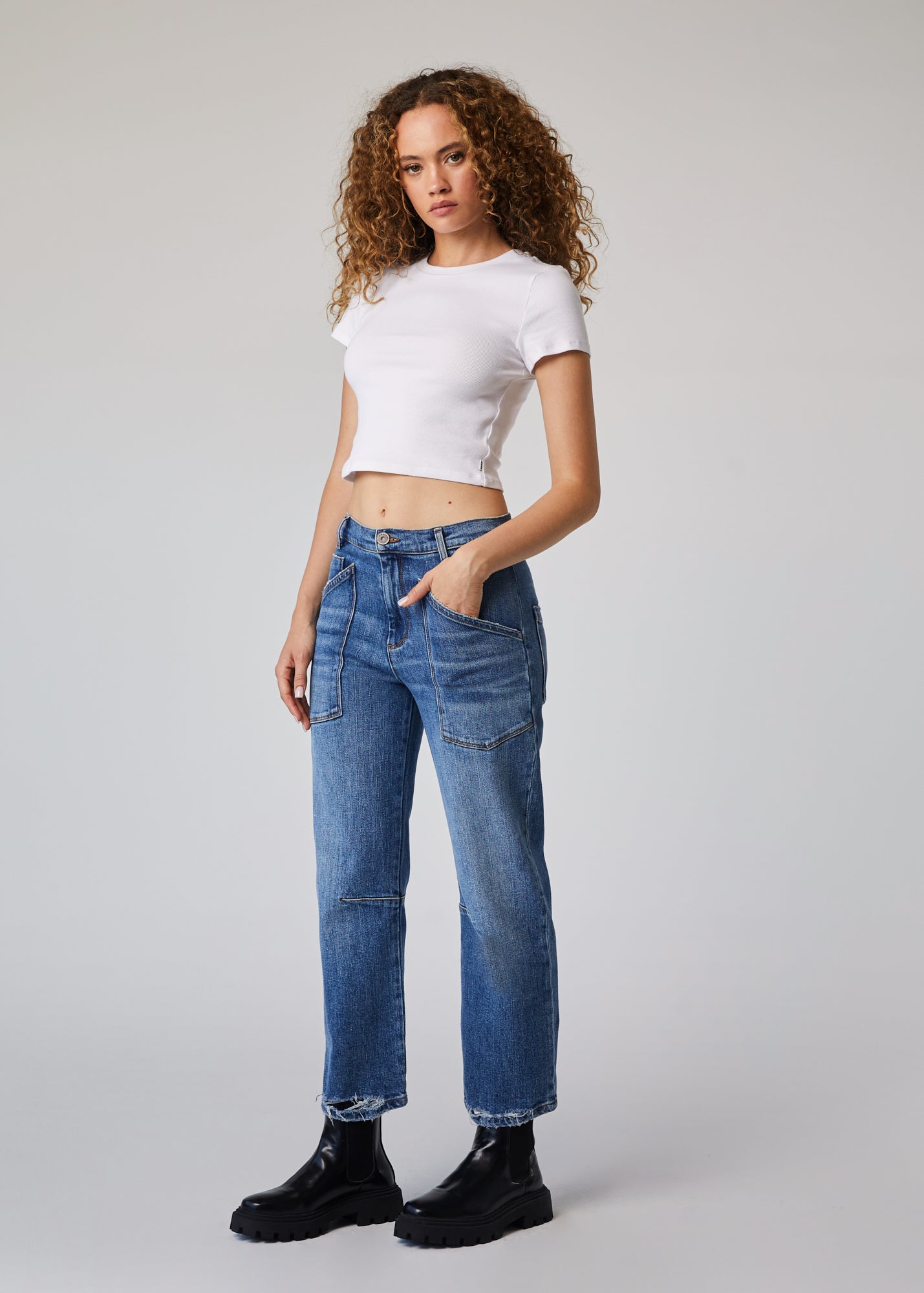 Edyson - Jack High Rise Curved Straight Jeans - Medium Bayshore -