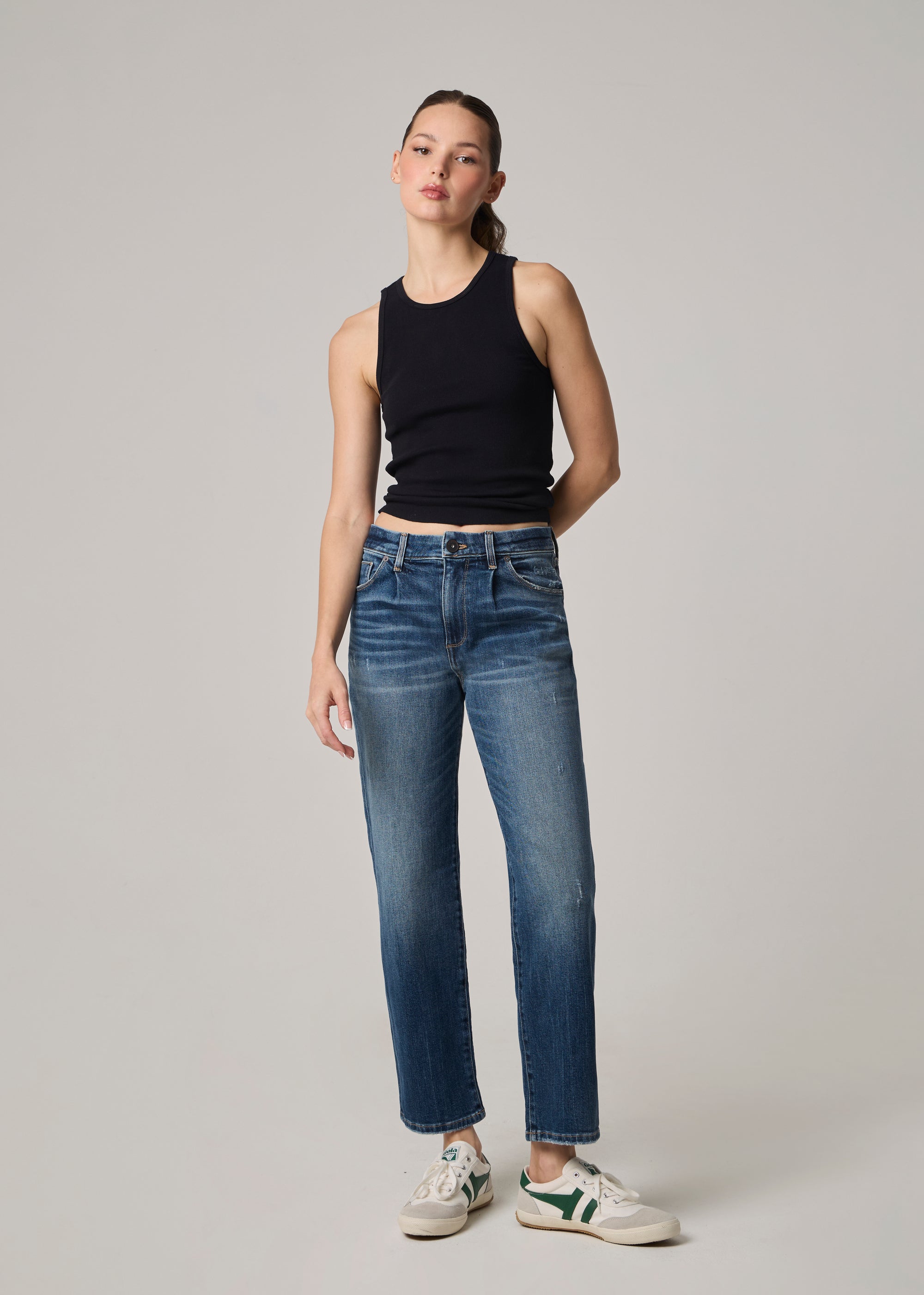 Edyson - Olivier Pleated High Rise Long Baggy Straight Jeans - Dark Rivoli -