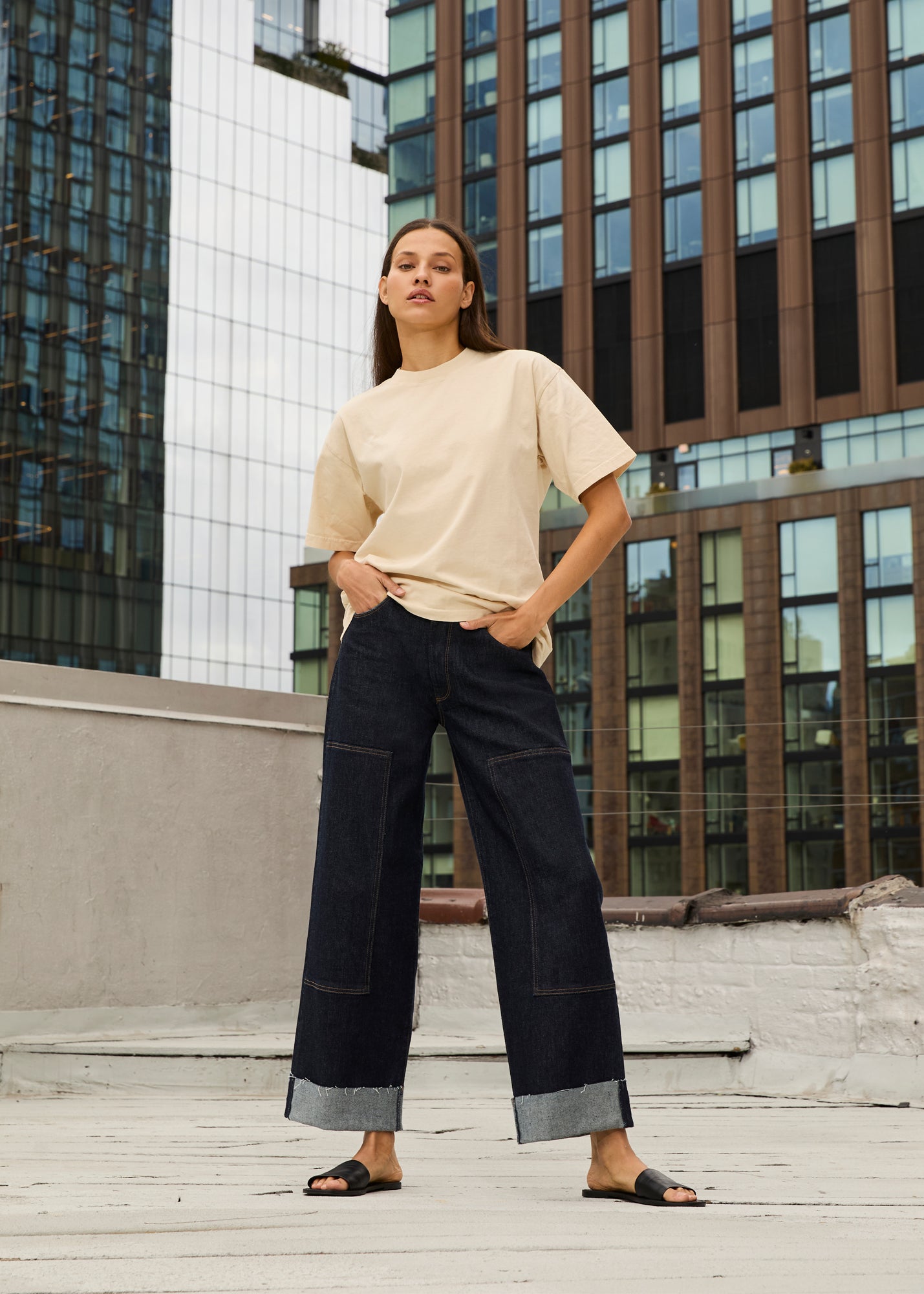 Edyson - Francis High Rise Cuffed Slouchy Wide Straight Jeans - Euro Galloway -