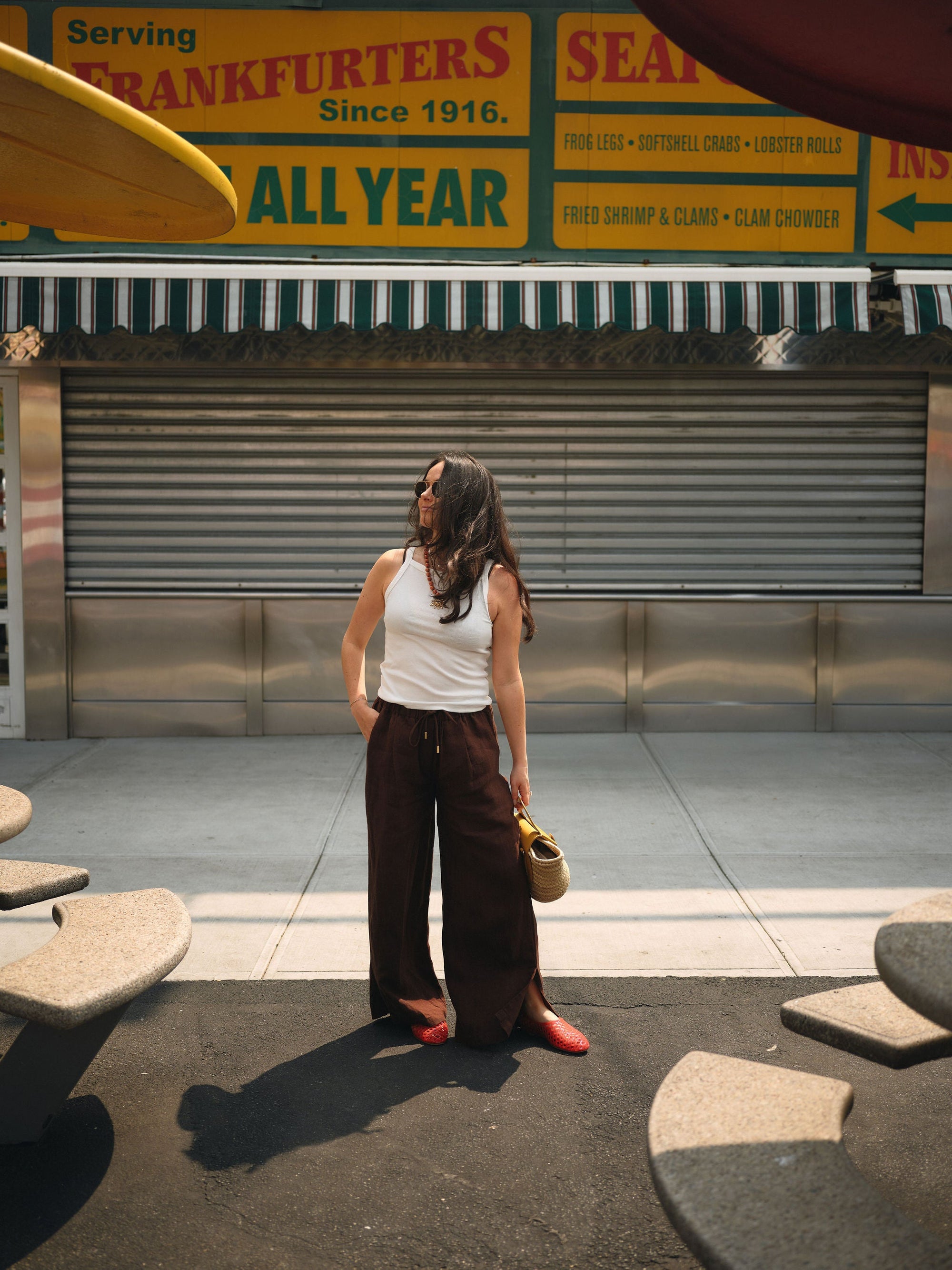 Nelle Atelier - The Tommy Petite Linen Slit Pant - Chocolate -