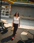 Nelle Atelier - The Tommy Petite Linen Slit Pant - Chocolate -