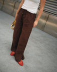 Nelle Atelier - The Tommy Petite Linen Slit Pant - Chocolate -
