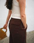 Nelle Atelier - The Tommy Petite Linen Slit Pant - Chocolate -