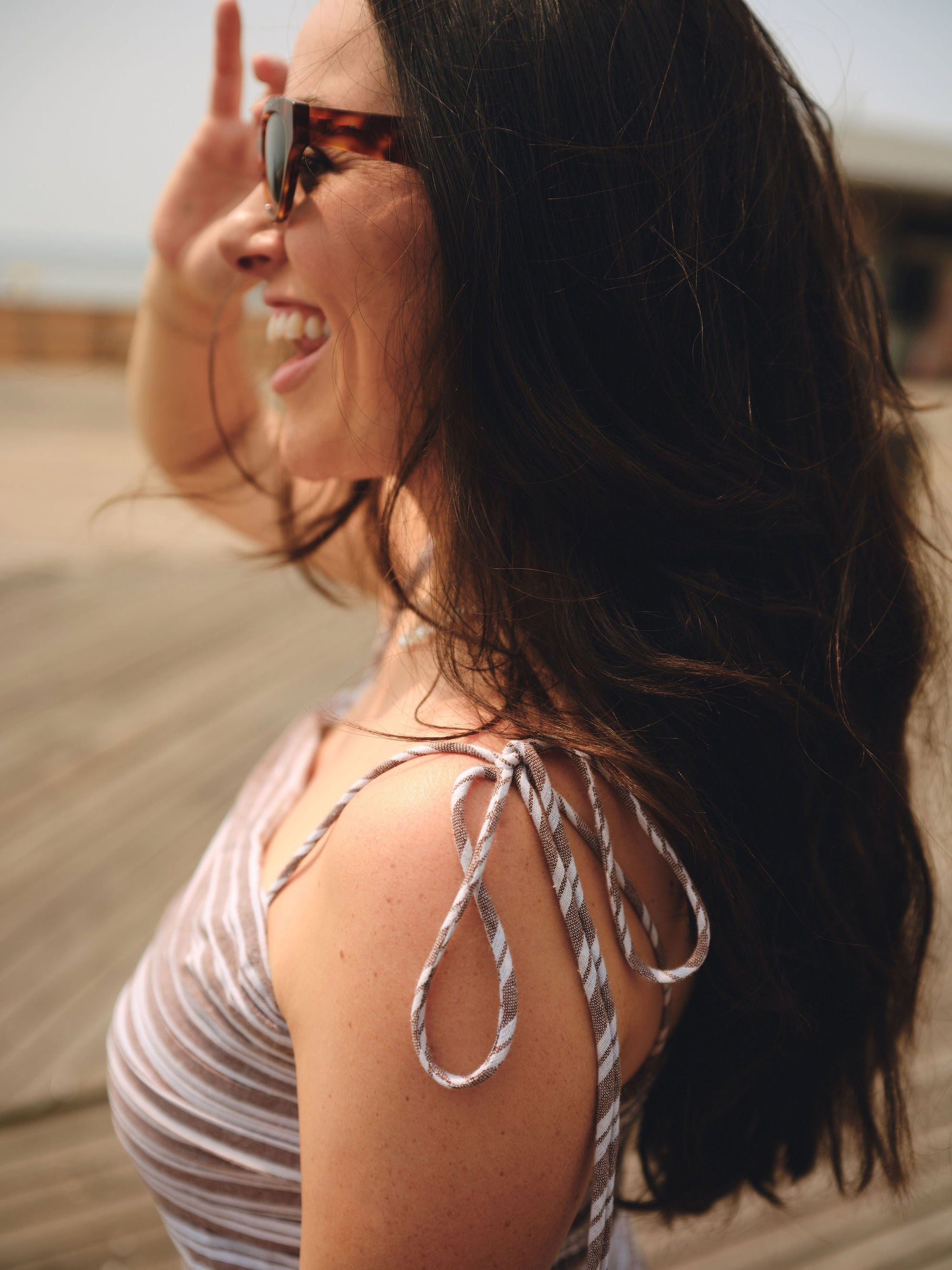 Nelle Atelier - The Caroline Petite Drop Waist Maxi Dress - Chocolate Stripe -