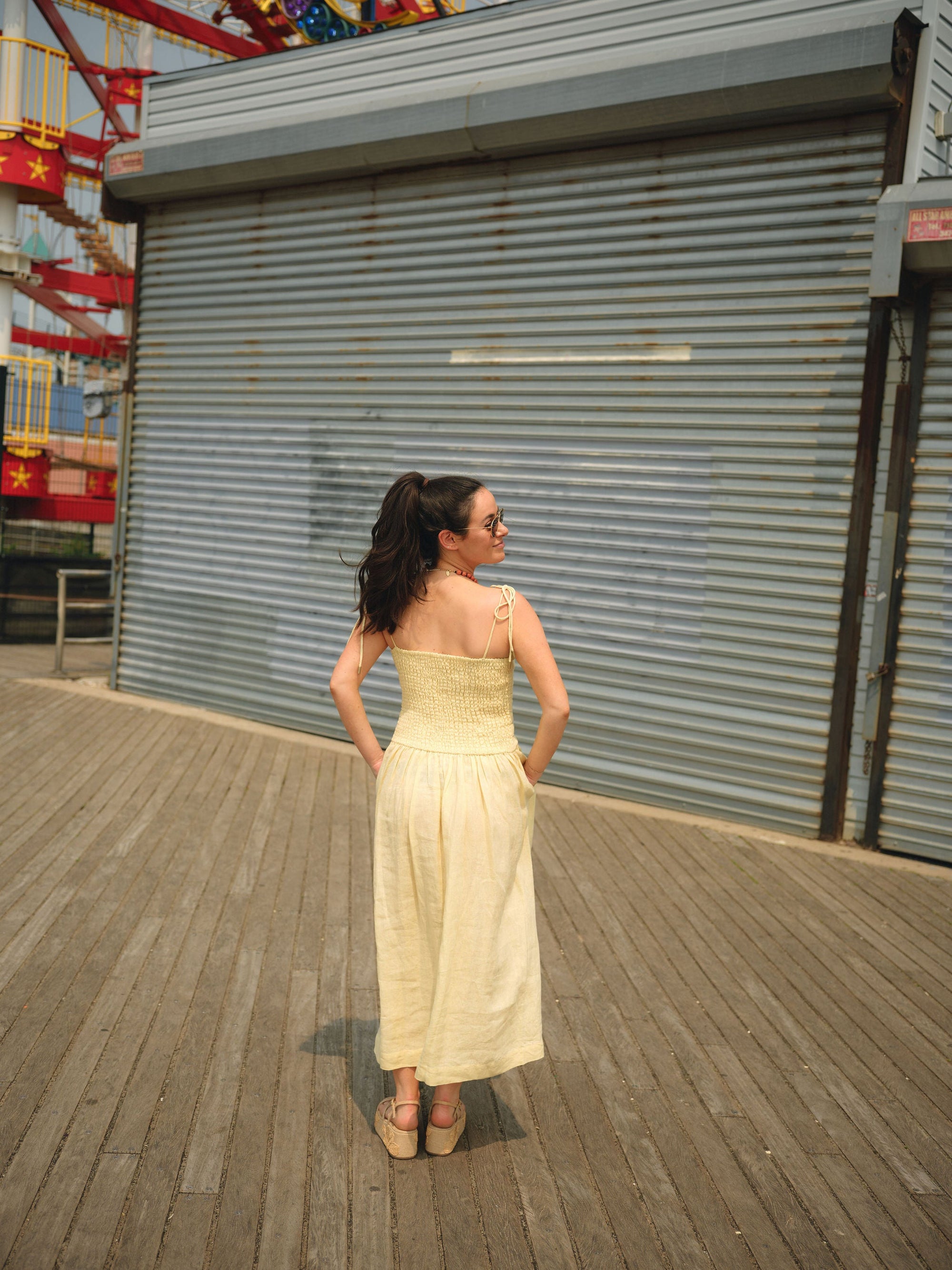 Nelle Atelier - The Caroline Petite Drop Waist Maxi Dress - Butter -