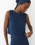 Nerissa Pointelle Handkerchief Scarf - Navy