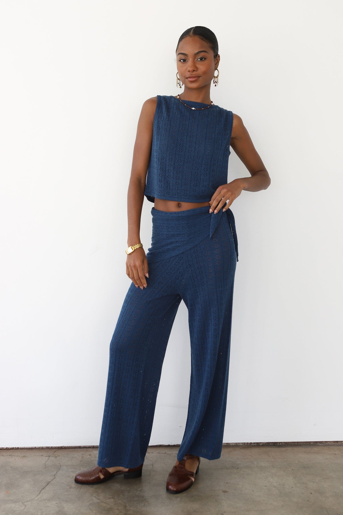 Nerissa Pointelle Pant - Navy