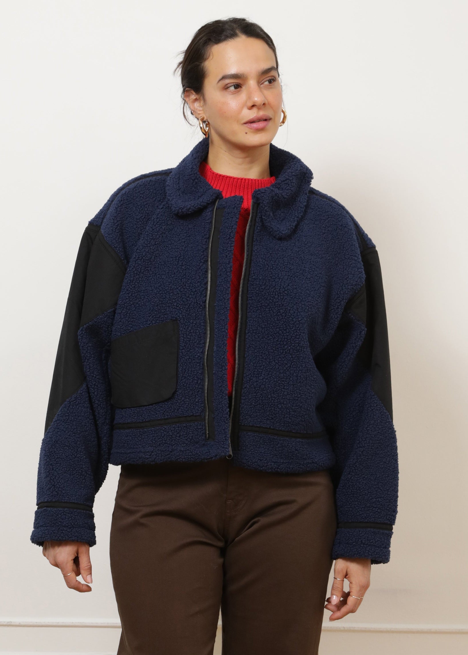 Loup - Vanessa Shearling Bomber Jacket - Navy -