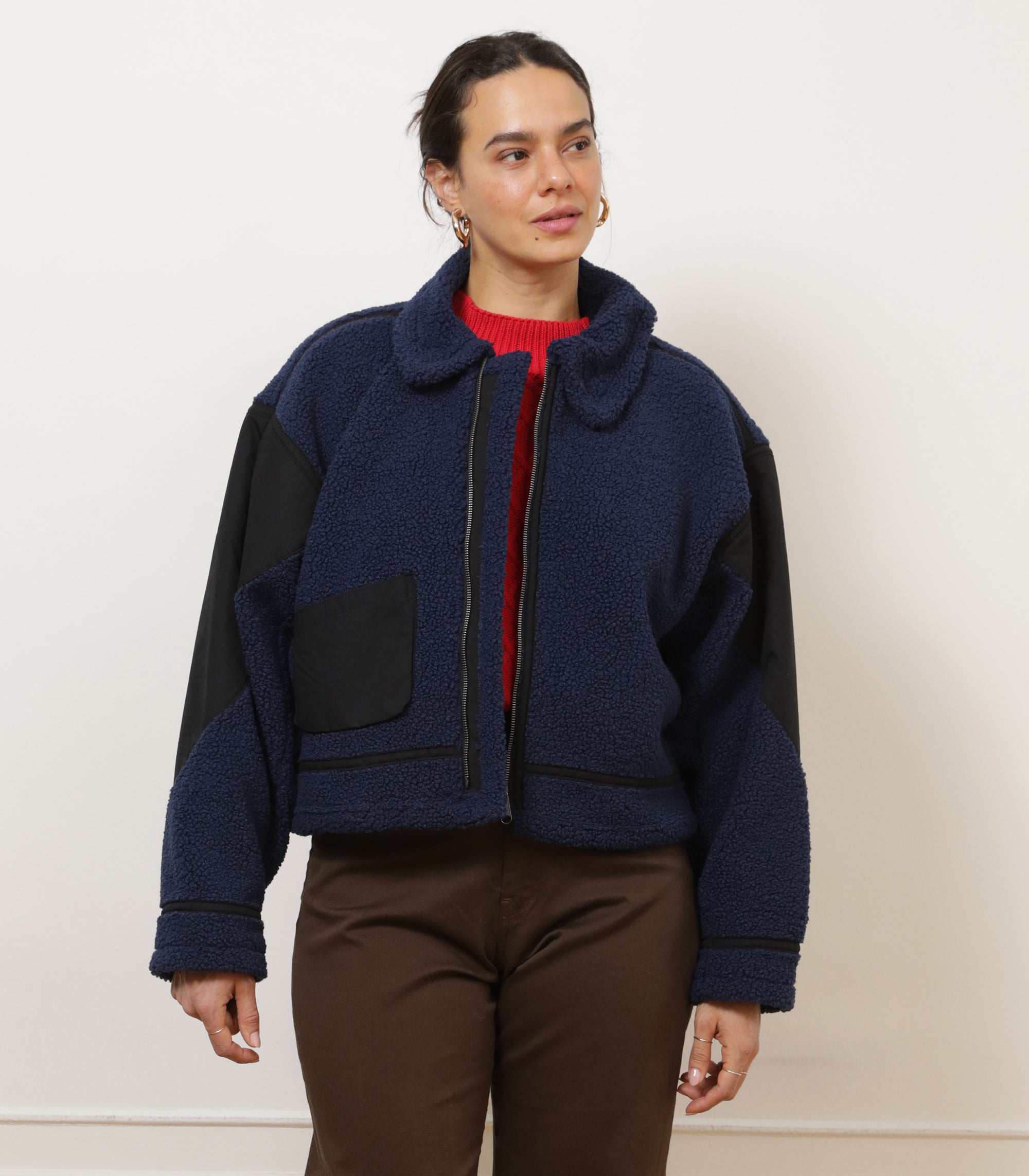 Loup - Vanessa Shearling Bomber Jacket - Navy -