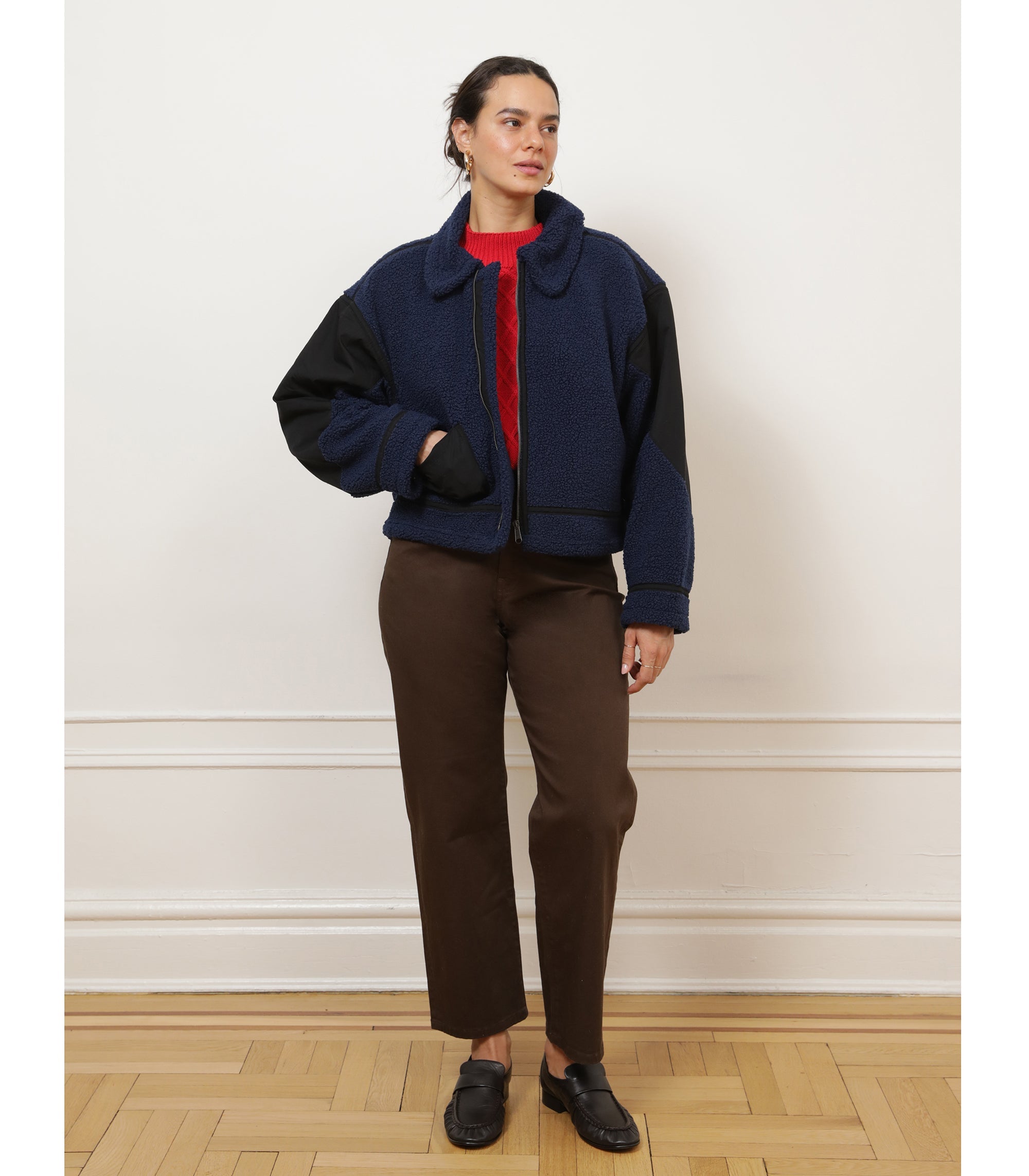 Loup - Vanessa Shearling Bomber Jacket - Navy -