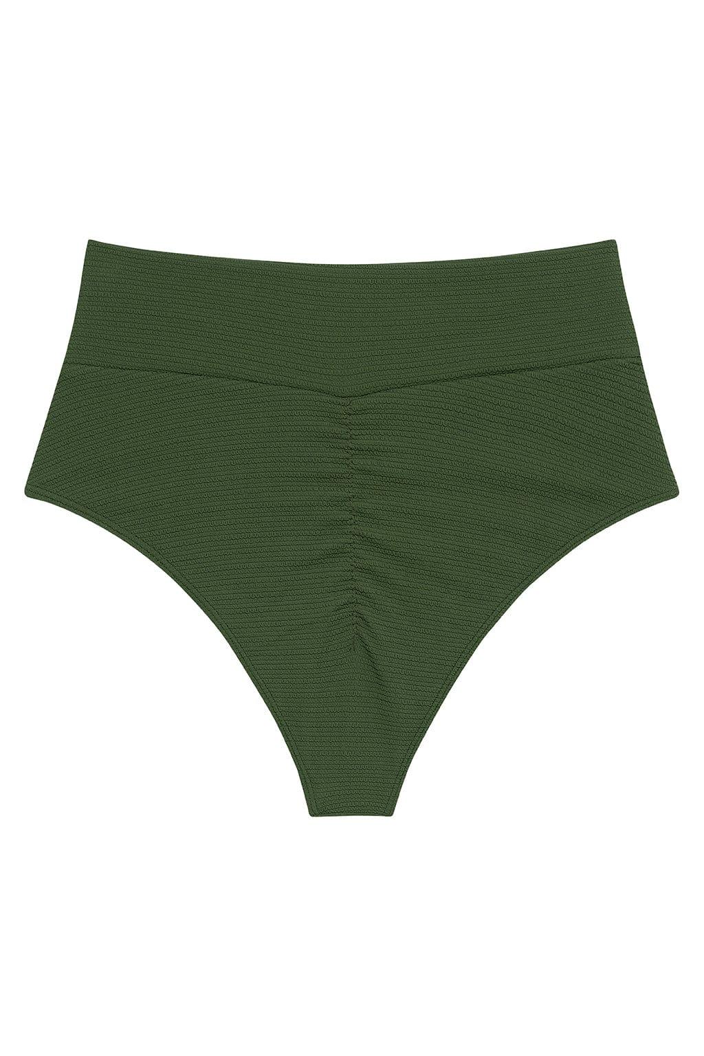 Montce - Olive Micro Scrunch Added Coverage High Rise Bikini Bottom -