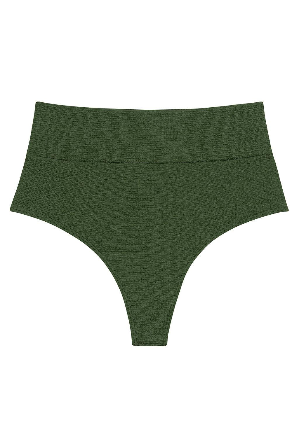 Montce - Olive Micro Scrunch Added Coverage High Rise Bikini Bottom -